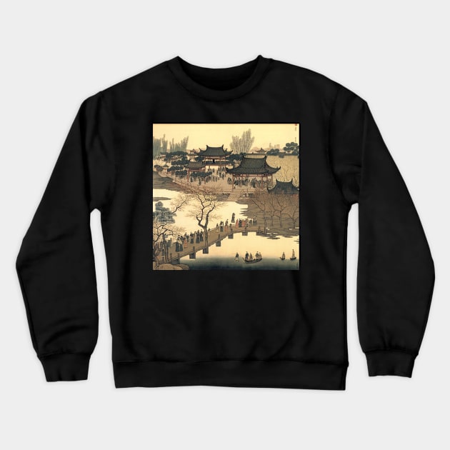 Chinese painting River Crewneck Sweatshirt by KAWAIIBYHM